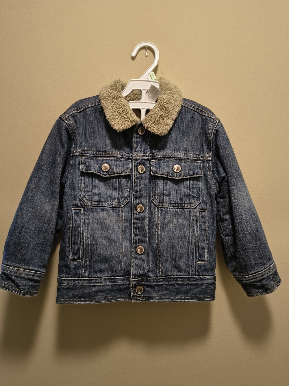 Gymboree Blue Denim Jacket with Cream Faux Fur Collar